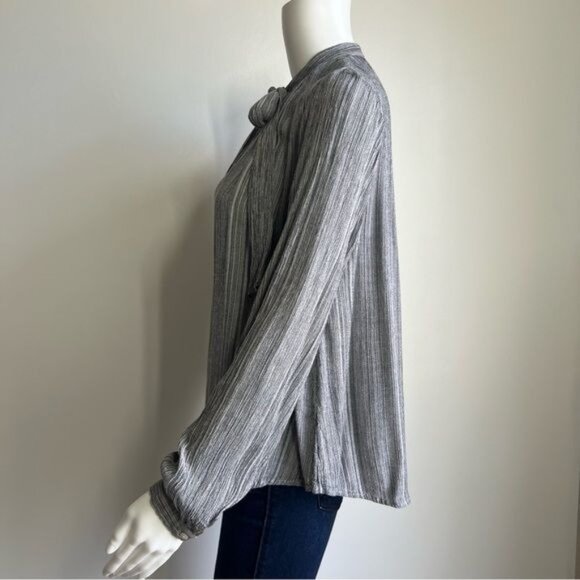 Lucky Brand Tie Neck Long Sleeve Blouse in Gray - S - Picture 3 of 5